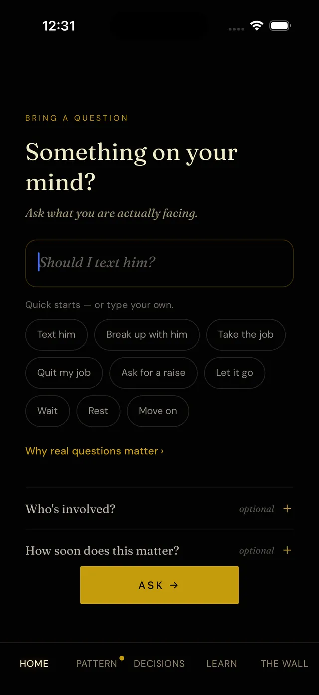 Shadow OS ask screen — something on your mind?